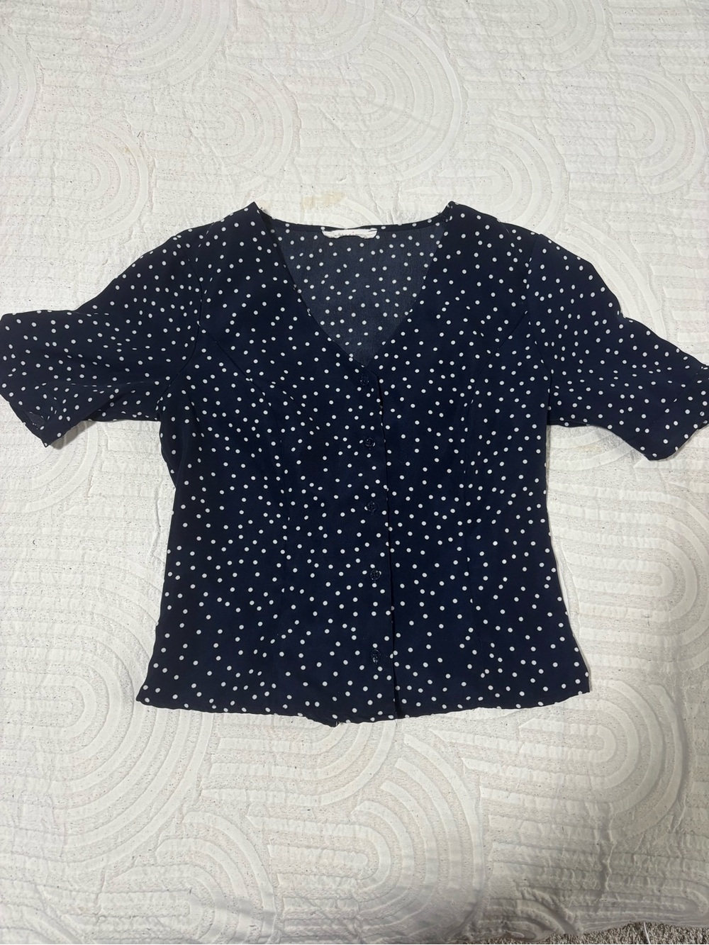 Elodie Navy Polka Dot V-Neck Blouse